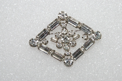 **MBA #E55-088   "Vintage Silvertone Fancy Shaped Clear Crystal Rhinestone Pin"
