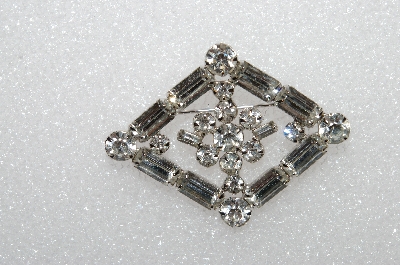 **MBA #E55-088   "Vintage Silvertone Fancy Shaped Clear Crystal Rhinestone Pin"