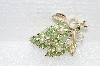 **MBA #E55-163   "Vintage Goldtone Green Crystal Rhinestone & Glass Pearl Pin"