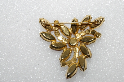 **MBA #E55-114   "Vintage Gold Tone Fancy Red AB Crystal Rhinestone Brooch"