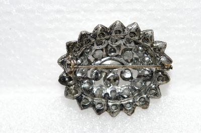 **MBA #E55-146   "Vintage Antiqued Silvertone AB Crystal Rhinestone Pin"