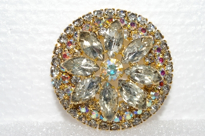**MBA #E55-137   "Vintage Goldtone Clear Speclked Glass Stones & AB Crystal Rhinestone Brooch"