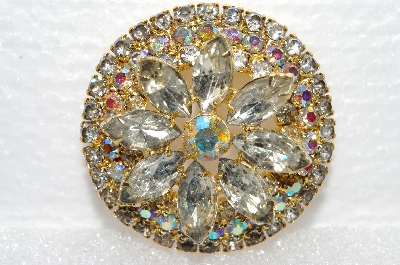**MBA #E55-137   "Vintage Goldtone Clear Speclked Glass Stones & AB Crystal Rhinestone Brooch"