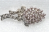 **MBA #E55-155   "Vintage Silvertone Glass Pearl & Crystal Rhinestone Fancy Pin"