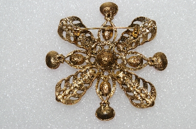 **MBA #E55-104   "Vintage Antiqued Goldtone Large Pink & Purple Crystal Rhinestone Brooch"