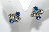 +MBA #E55-033   "Vintage Silvertone Blue AB Crystal Clip On Earrings"