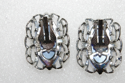 +MBA #E56-120   "Sarah Coventry Large Blue Acrylic Stone Clip On Earrings"