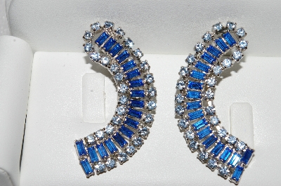+MBA #E56-113   "Large Juliana Cresent Shaped Fancy Blue Crystal Rhinestone Earrings"