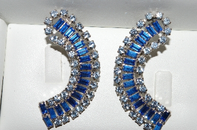 +MBA #E56-113   "Large Juliana Cresent Shaped Fancy Blue Crystal Rhinestone Earrings"
