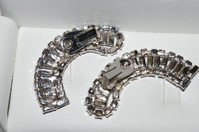 +MBA #E56-113   "Large Juliana Cresent Shaped Fancy Blue Crystal Rhinestone Earrings"