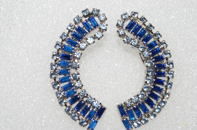 +MBA #E56-113   "Large Juliana Cresent Shaped Fancy Blue Crystal Rhinestone Earrings"