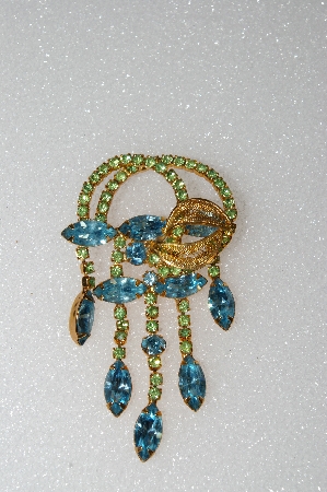 +MBA #E56-200   "Juliana Blue & Green Crystal Rhinestone Filigree Brooch & Earring Set"
