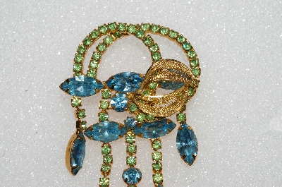 +MBA #E56-200   "Juliana Blue & Green Crystal Rhinestone Filigree Brooch & Earring Set"
