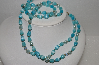+MBA #E56-051   "Vintage Blue Crystal & Lucite Bead 54" Necklace"