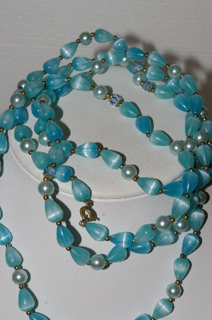 +MBA #E56-051   "Vintage Blue Crystal & Lucite Bead 54" Necklace"