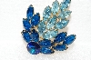 +MBA #E56-223   "Vintage Gold Tone Two Shades Of Blue Glass Stone Brooch"