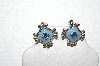 +MBA #E56-150   "Monet Silvertone Blue Enamel & Crystal Rhinestone Small Clip On Earrings"