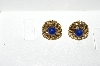 +MBA #E56-134   "Avon Gold Tone Blue Stone Small Clip On Earrings"