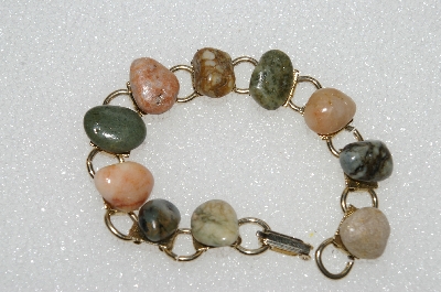 +MBA #E56-072   "Vintage Goldtone Polished Rock Bracelet"
