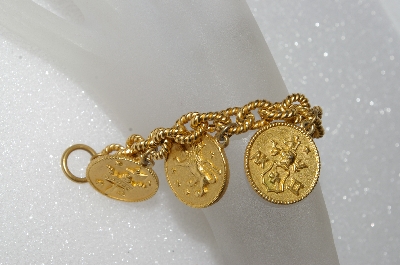 +MBA #E56-064   "Vintage Gold Plated Fancy "Knights" Charm Baracelet"