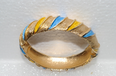 +MBA #E56-059   "Vintage Gold Plated Enameled Hinged Bangle Bracelet"