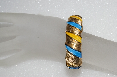 +MBA #E56-059   "Vintage Gold Plated Enameled Hinged Bangle Bracelet"