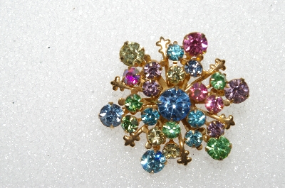 **MBA #E56-007   "Vintage Gold Tone Multi Colored Crystal Rhinestone Pin"