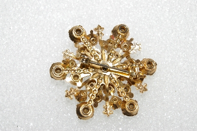 **MBA #E56-007   "Vintage Gold Tone Multi Colored Crystal Rhinestone Pin"