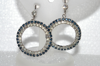 +MBA #E56-155   "Vintage Fancy Blue & Clear Crystal Rhinestone Clip On Earrings"