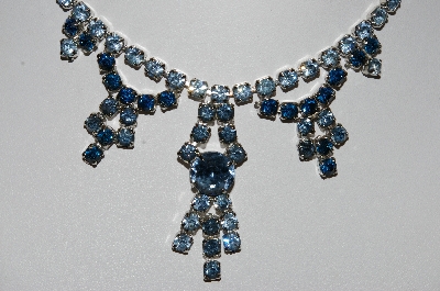 +MBA #E56-042   "Vintage Silvertone Dark & Light Blue Crystal Rhinestone Chocker"