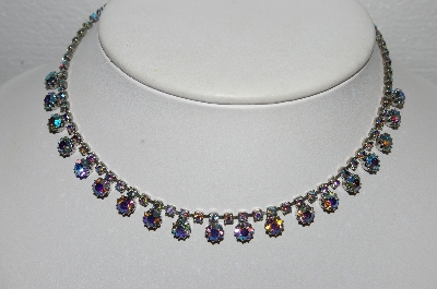 +MBA #E56-039   "Vintage Silvertone AB Crystal Rhinestone Choker"