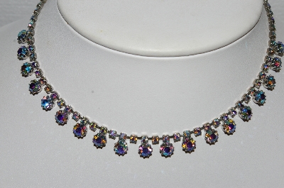 +MBA #E56-039   "Vintage Silvertone AB Crystal Rhinestone Choker"