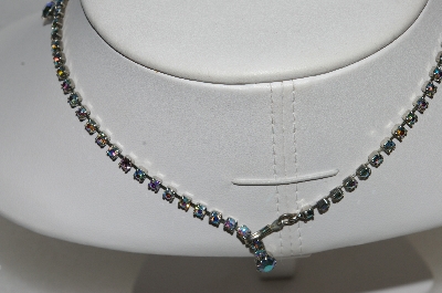 +MBA #E56-039   "Vintage Silvertone AB Crystal Rhinestone Choker"