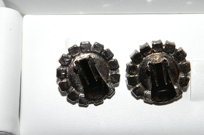 +MBA #E56-110   "Vintage Silvertone Blue Moon Glass Stone Clip On Earrings"