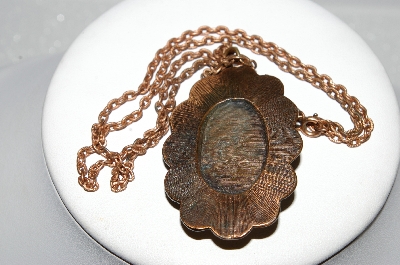 +MBA #E56-052   "Vintage Copper Faux Turquoise Stone Pendant & Chain"