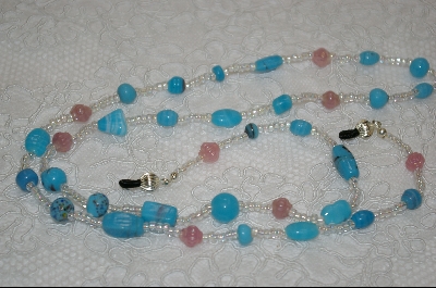 +MBA #6326  "Turquoise Colored Glass Beads, Ab & Milk Pink