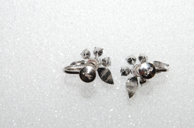 +MBA #E56-177   "Coro Silvertone Fancy Blue Crystal Rhinestone Flower Earrings"