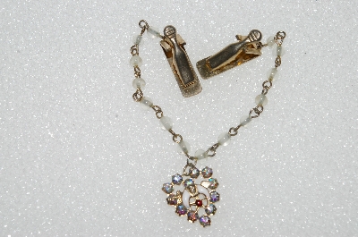 **MBA #E56-174   "Vintage Goldtone Glass Bead, Rhinestone & Enameled Sweater Guard"