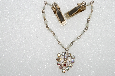 **MBA #E56-174   "Vintage Goldtone Glass Bead, Rhinestone & Enameled Sweater Guard"