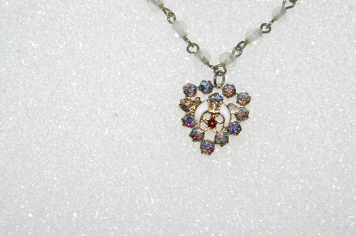 **MBA #E56-174   "Vintage Goldtone Glass Bead, Rhinestone & Enameled Sweater Guard"