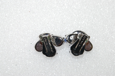 +MBA #E56-142   "Eisenbery Silvertone Blue & Clear Crystal Rhinestone Clip On Earrings"