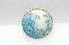 **MBA #E56-023   "Vintage Gold Tone Hand painted Floral Porcelain Pin"