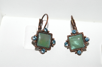 +MBA #E56-171   "Vintage Copper Glass & Rhinestone Pierced Earrings"