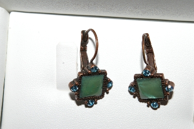 +MBA #E56-171   "Vintage Copper Glass & Rhinestone Pierced Earrings"