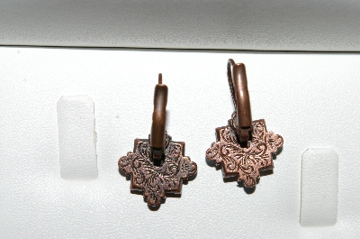+MBA #E56-171   "Vintage Copper Glass & Rhinestone Pierced Earrings"