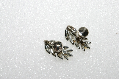 +MBA #E56-185   "Coro Silvertone Blue Crystal Rhinestone Screw Back Earrings"