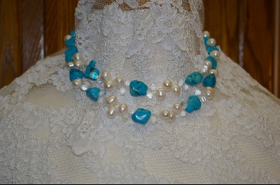 +  Turquoise, Freshwater Pearl and Quartz Necklace