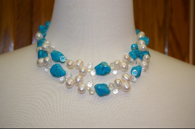 +  Turquoise, Freshwater Pearl and Quartz Necklace