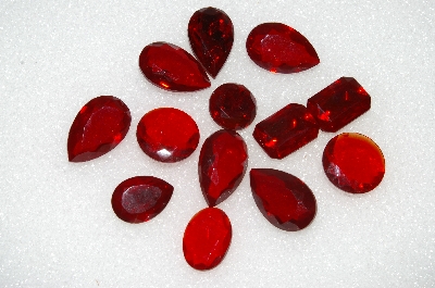 +MBA #S51-277   "Vintage Lot Of 13 Ruby Red Large Glass Rhinestones"