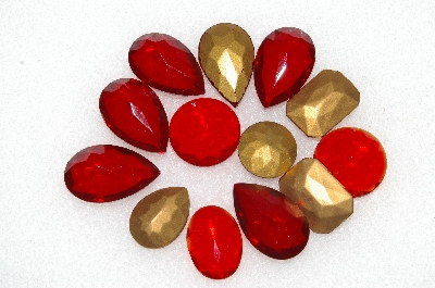 +MBA #S51-277   "Vintage Lot Of 13 Ruby Red Large Glass Rhinestones"